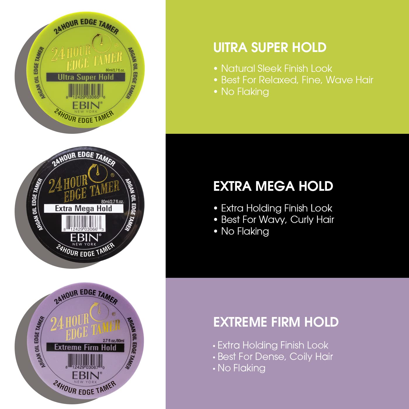 EBIN NEW YORK 24 Hour Edge Tamer Extreme Firm Hold 0.5Fl Oz Strong Edge Control Gel, No Flaking, Sleek Smooth Finish, Long Lasting, Argan & Castor Oil Beauty & Personal Care EBIN NEW YORK
