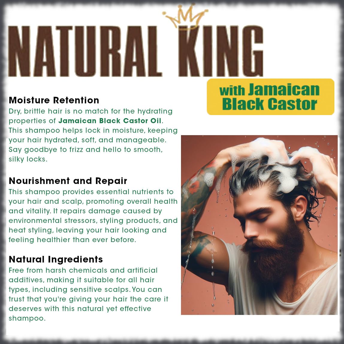 SFC Natural King Jamaican Black Castor Oil Shampoo for Men 33.8 oz. - Men's Cleansing Shampoo that Thickens Hair, Strengthens Hair and Boosts Growth