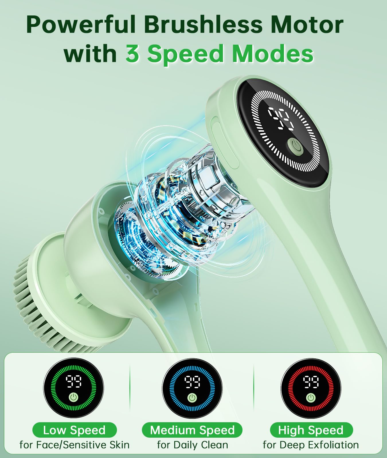 Electric Body Brush Back Scrubber for Shower, Waterproof Long Handle Power Auto Body Scrubber with 5 Heads, 3-Speed Rechargeable Bath Brush for Women Beauty and Personal Care LUBEJR
