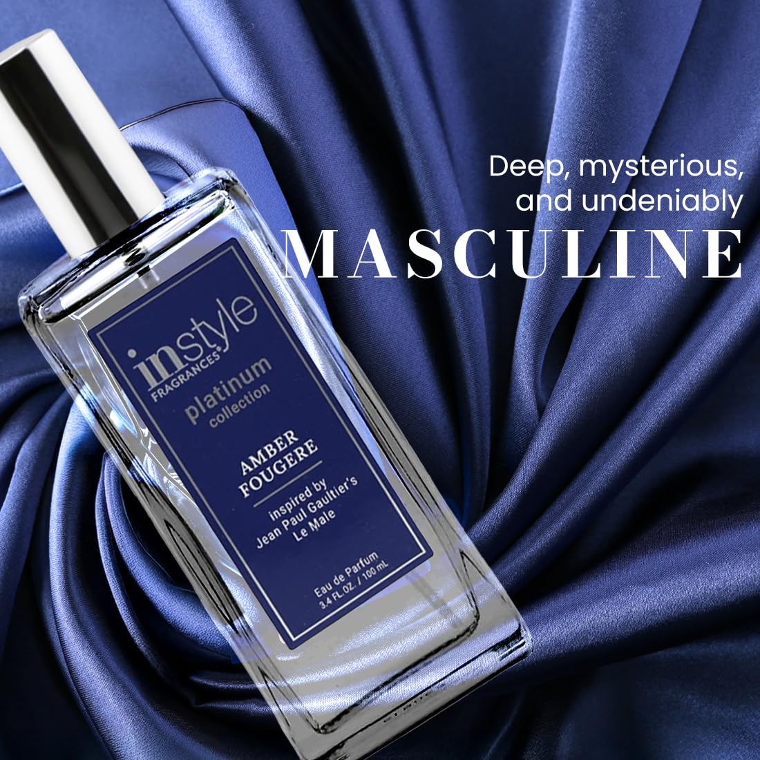InStyle Fragrances, Platinum Collection, Amber Fougere, Inspired by Jean Paul Gaultier’s Le Male, Men’s Eau de Parfum, CLEAN, Vegan, Paraben-Free Beauty & Personal Care Instyle Fragrances