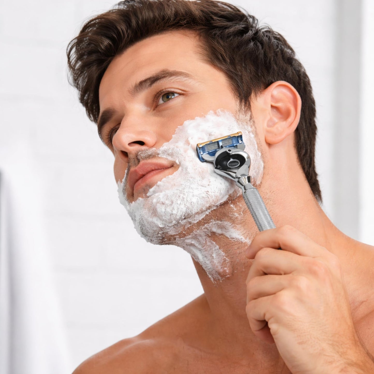 Flex Ball Handle Shaving Razor - All Chrome Long Handle Razor with Flex Pivot Technology & Diamond Knurled Grip for Men’s Precision Shaving Beauty and Personal Care G.B.S