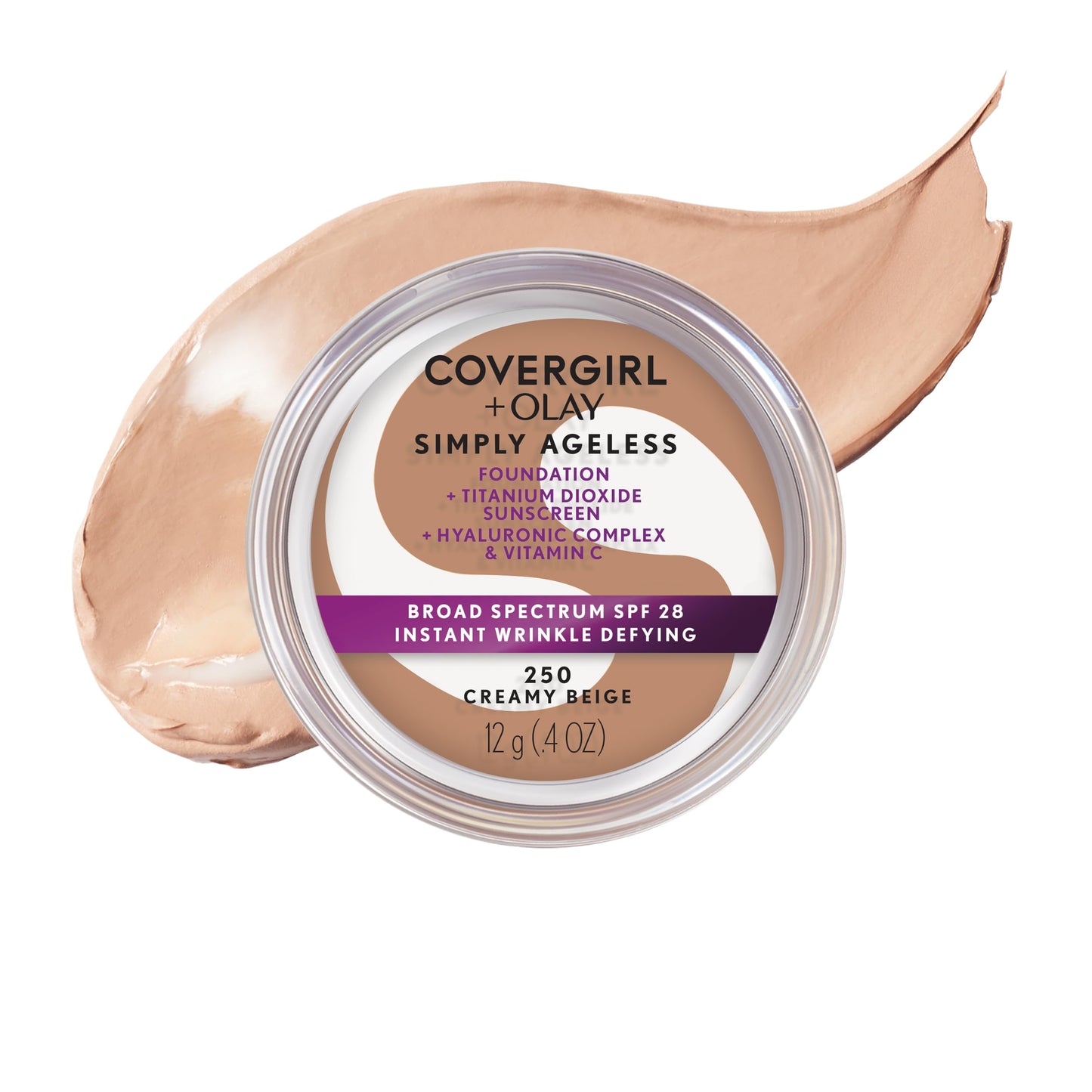 COVERGIRL Simply Ageless Instant Wrinkle Defying Foundation, SPF 28, Hyaluronic Complex & Vitamin C - 250 Creamy Beige, Pack of 1 Beauty & Personal Care COVERGIRL