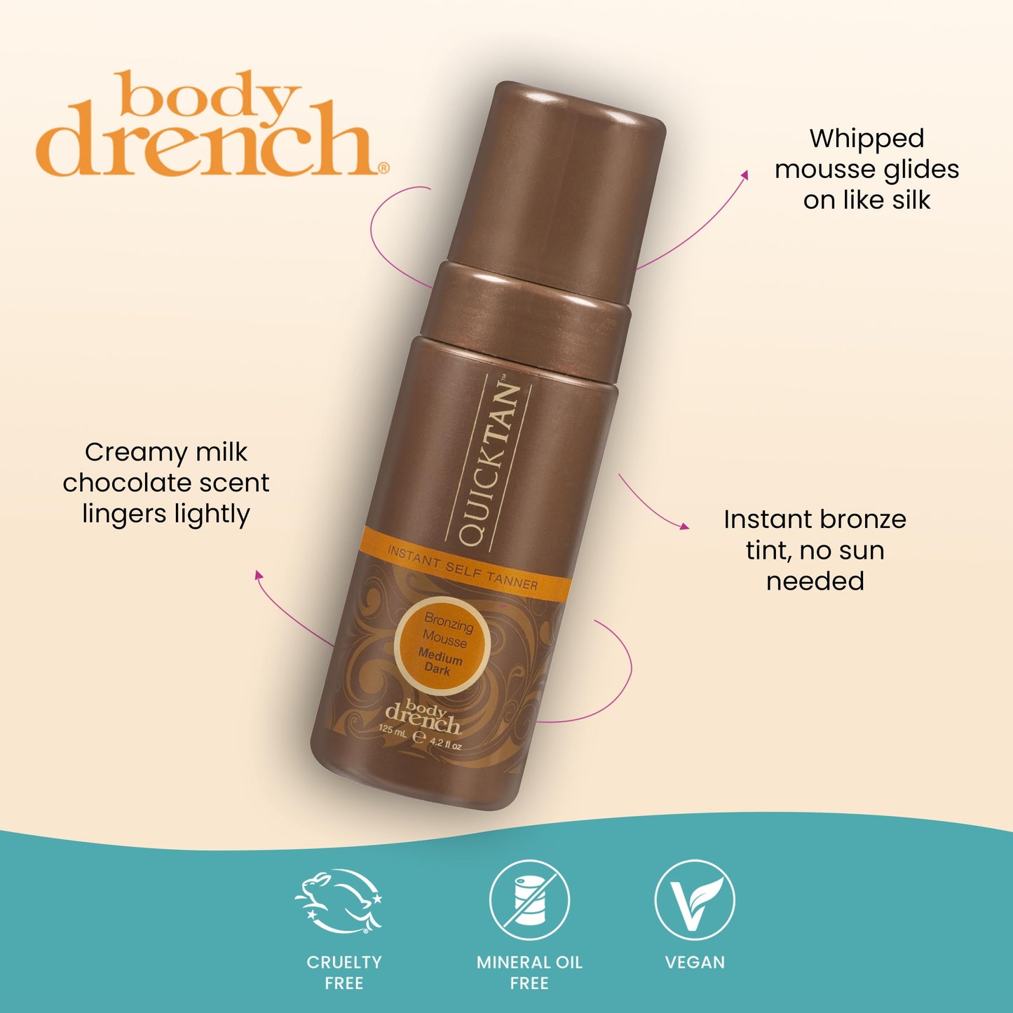 Body Drench QuickTan Self Tanner Mousse - Medium Dark Tan, Sunless Tanning Foam for Body, Natural-Looking Glow, 4.2 oz Beauty & Personal Care Body Drench