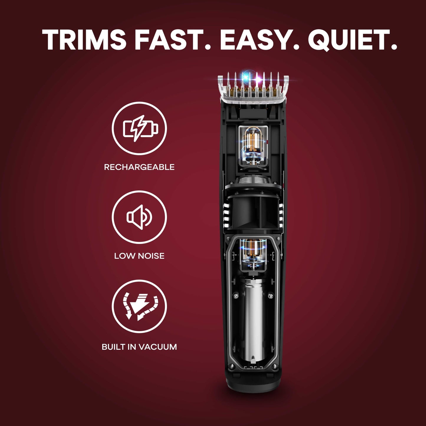 Vacutrim Cordless Body Shaver for Men, Rechargeable Grooming Tool with 20 Trim Settings, Integrated Vacuum System - Black, 7.5", As Seen On TV Beauty and Personal Care Bell+Howell