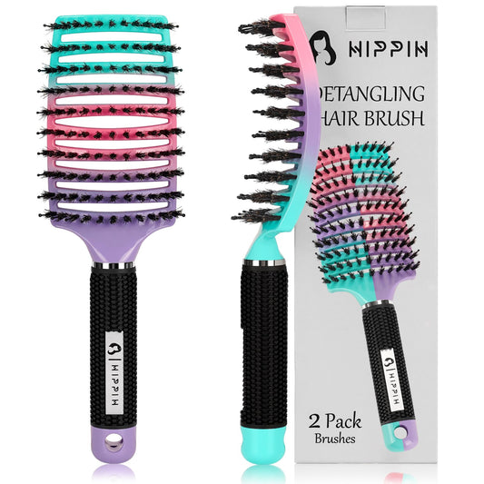 Boar Bristle Hair Brush Set of 2, HIPPIH Wet & Dry Hair Brushes Made by Fine Natural Boar Hair Can Adds Shine and Smoothing, Detangling Hairbrush Beauty and Personal Care HIPPIH Default Title