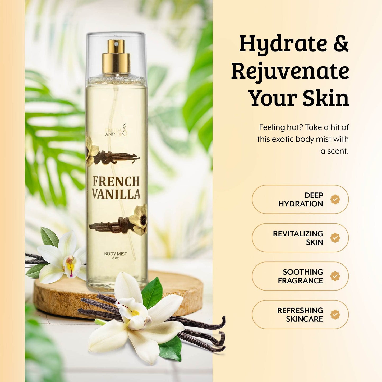 Freida and Joe Body Spray For Women, French Vanilla spray Fragrance Body Mist, Unisex rich, comforting, & sweet aroma, 8 oz Fine Fragrance Gift Beauty & Personal Care Freida and Joe