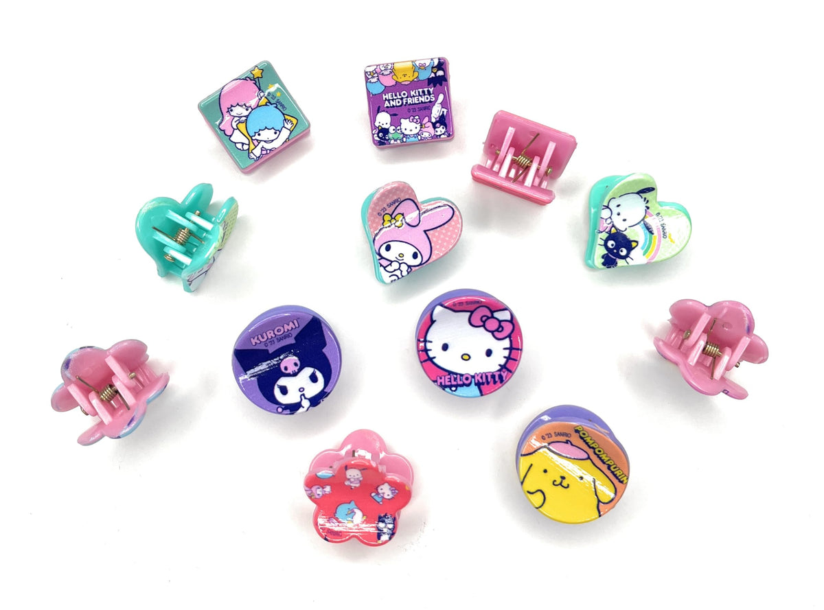 Hello Kitty and Friends Hair Accessories Set, 12 Pack Decorative Claw Clips, Kids Hair Clips for Ages 3+