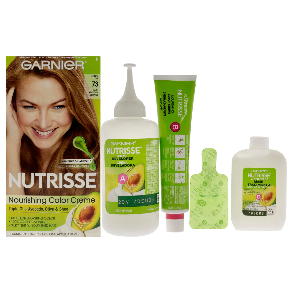 Garnier Nutrisse Nourishing Hair Color Creme, 73 Dark Golden Blonde (Honey Dip) (Packaging May Vary) Beauty & Personal Care Garnier