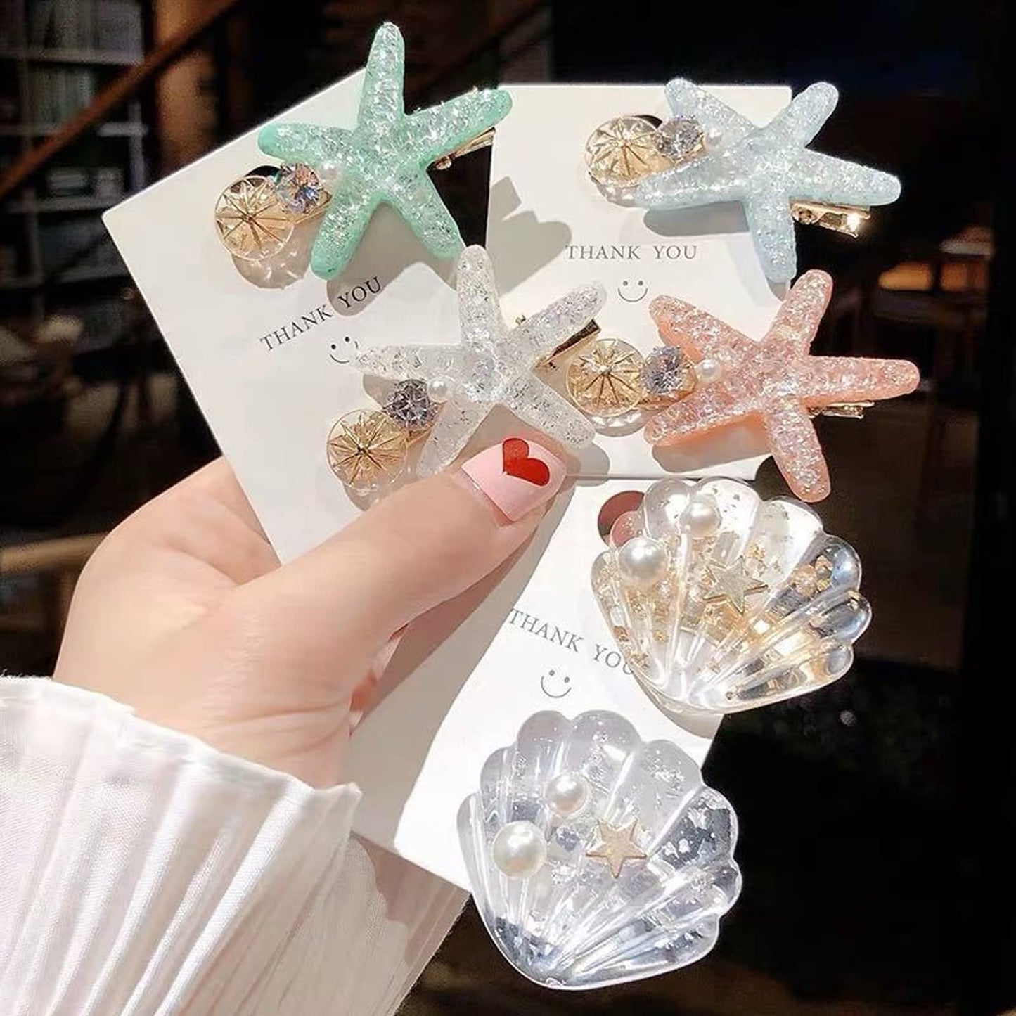 6Pcs Ocean Pearl Shell Starfish Hair Clip - Super Flash Edge, Bangs Clip, Headdress Beauty & Personal Care LINKIM BOLLY