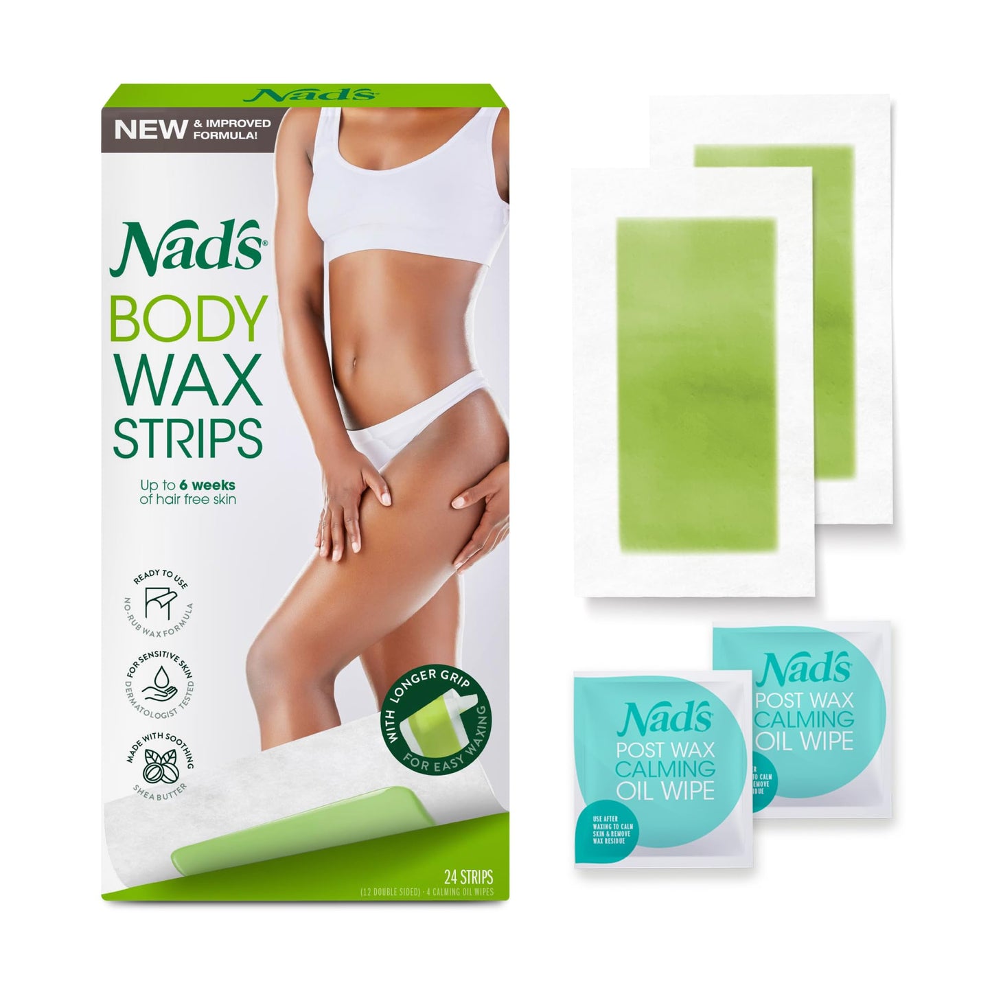 Nad's Body Wax Strips Hair Removal For Women At Home plus 4 Calming Oil Wipes, 24 Count Beauty & Personal Care Nad's