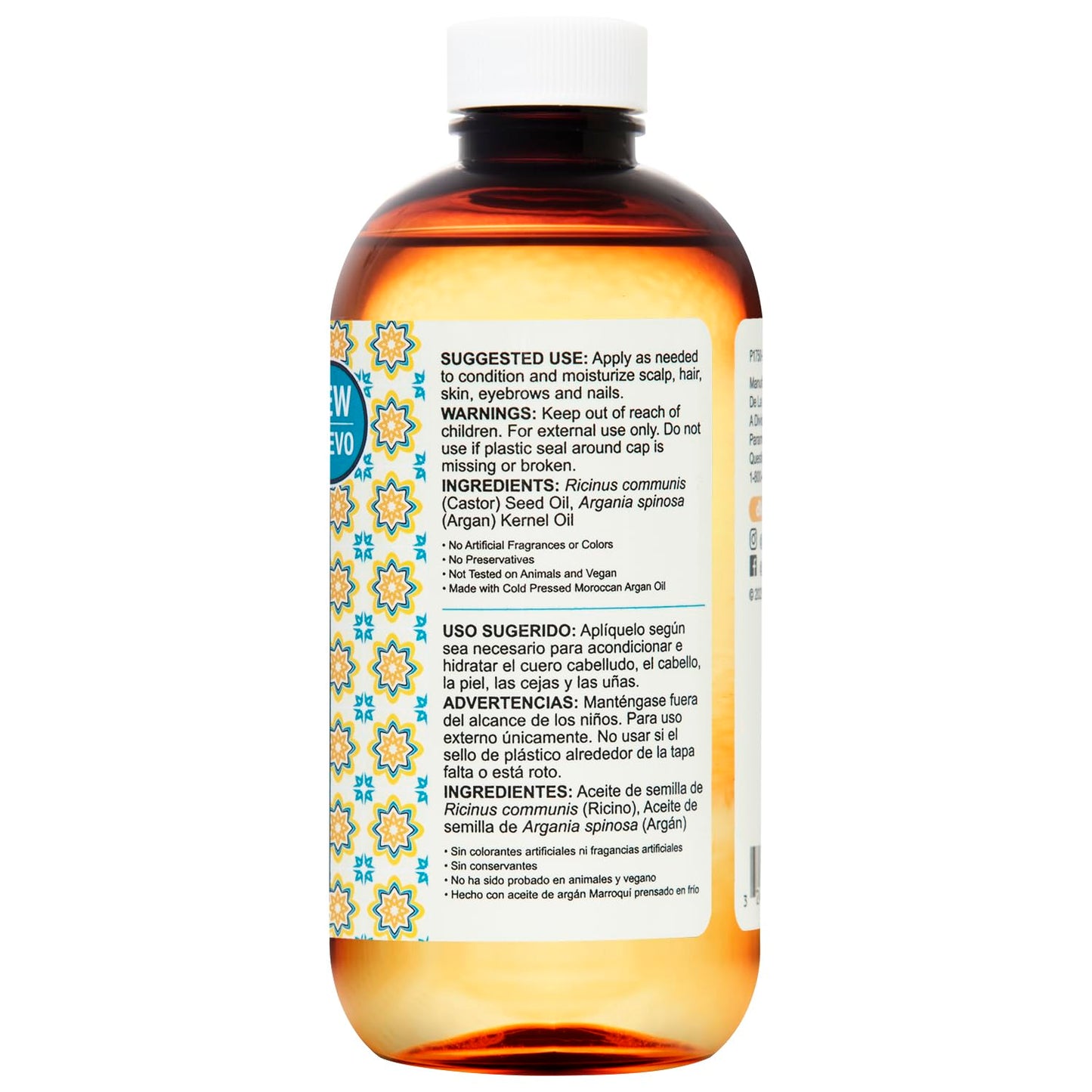 De La Cruz® Castor Infused with Moroccan Argan Hair and Skin Oil Blend 8 FL. OZ. (236 mL) Beauty & Personal Care De La Cruz