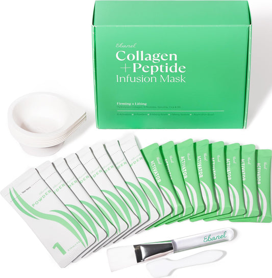 Ebanel Collagen Peptides Wash-Off Face Mask Set, 8-Pack with Brush, Spatula Beauty and Personal Care Ebanel Default Title