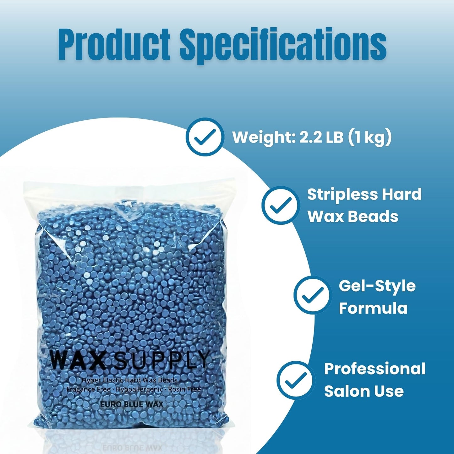 Euro Blue Hard Wax Beads - Professional Stripless Blue Wax, Rosin-Free, Strong Grip & Balanced Elasticity - All-Purpose Salon Formula for Coarse Hair Beauty and Personal Care Wax Supply