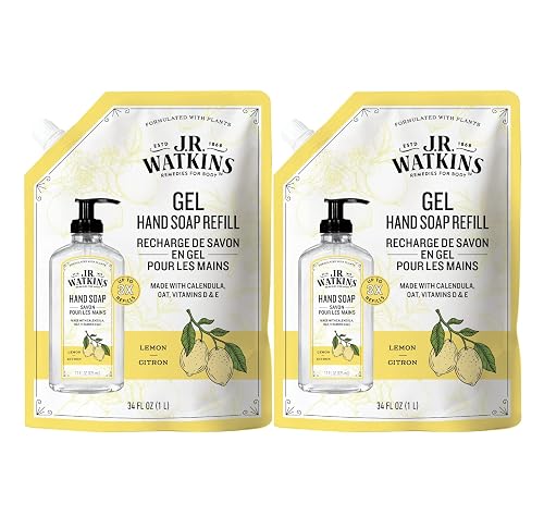 J.R. Watkins Gel Hand Soap Refill Pouch, Scented Liquid Hand Wash for Bathroom or Kitchen, USA Made and Cruelty Free, 34 fl oz, Lemon, 2 Pack Beauty & Personal Care J.R. Watkins