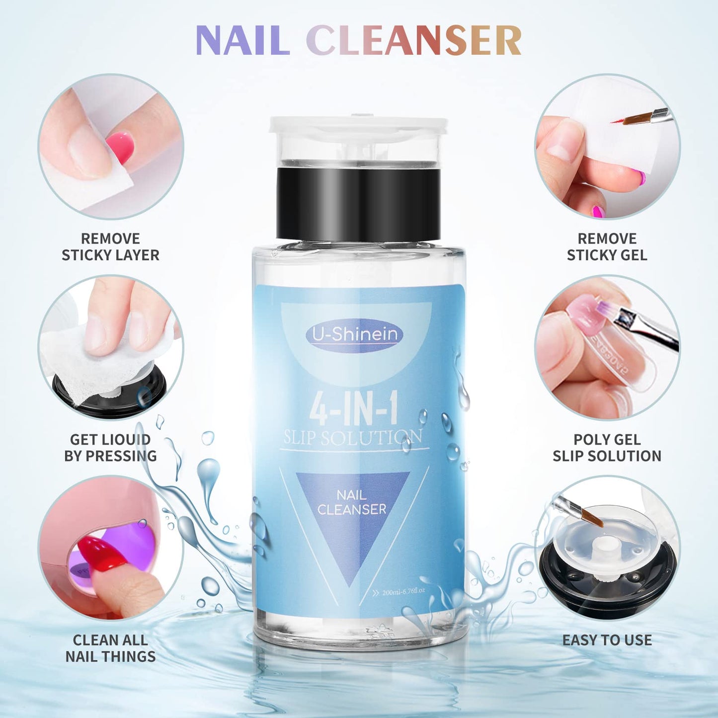 U-Shinein 200ml Nail Slip Solution, 4-in-1 Poly Nail Gel Slip Solution Poly Nail Extension Gel Liquid Slip Solution Builder Gel, Nail Cleaner Liquid Beauty & Personal Care U-Shinein