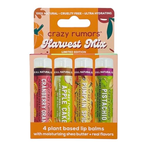 Crazy Rumors Harvest Lip Balm 4-Pack Mix (Cranberry Orange, Apple Cake, Pumpkin Spice, Pistachio) Beauty & Personal Care Crazy Rumors