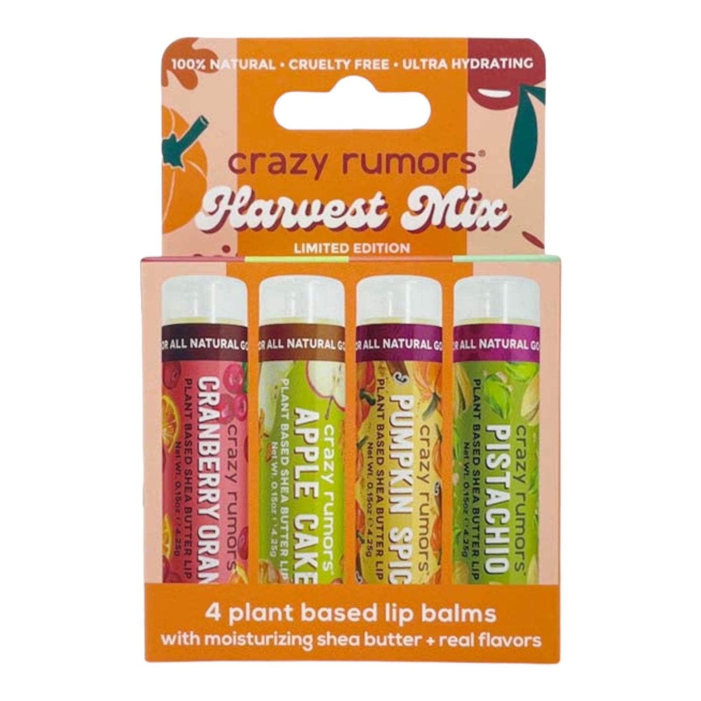 Crazy Rumors Harvest Lip Balm 4-Pack Mix (Cranberry Orange, Apple Cake, Pumpkin Spice, Pistachio) Beauty & Personal Care Crazy Rumors