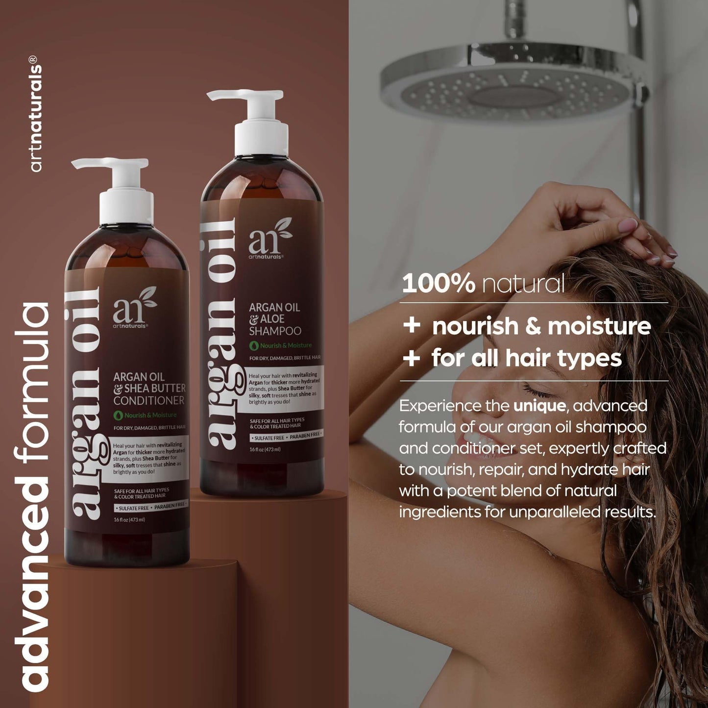 Argan Oil Shampoo and Conditioner Set - Sulfate-Free Formula with Nourishing Moroccan Oil and Keratin -for All Hair, Curly or Straight - Hydrate Beauty & Personal Care Artnaturals