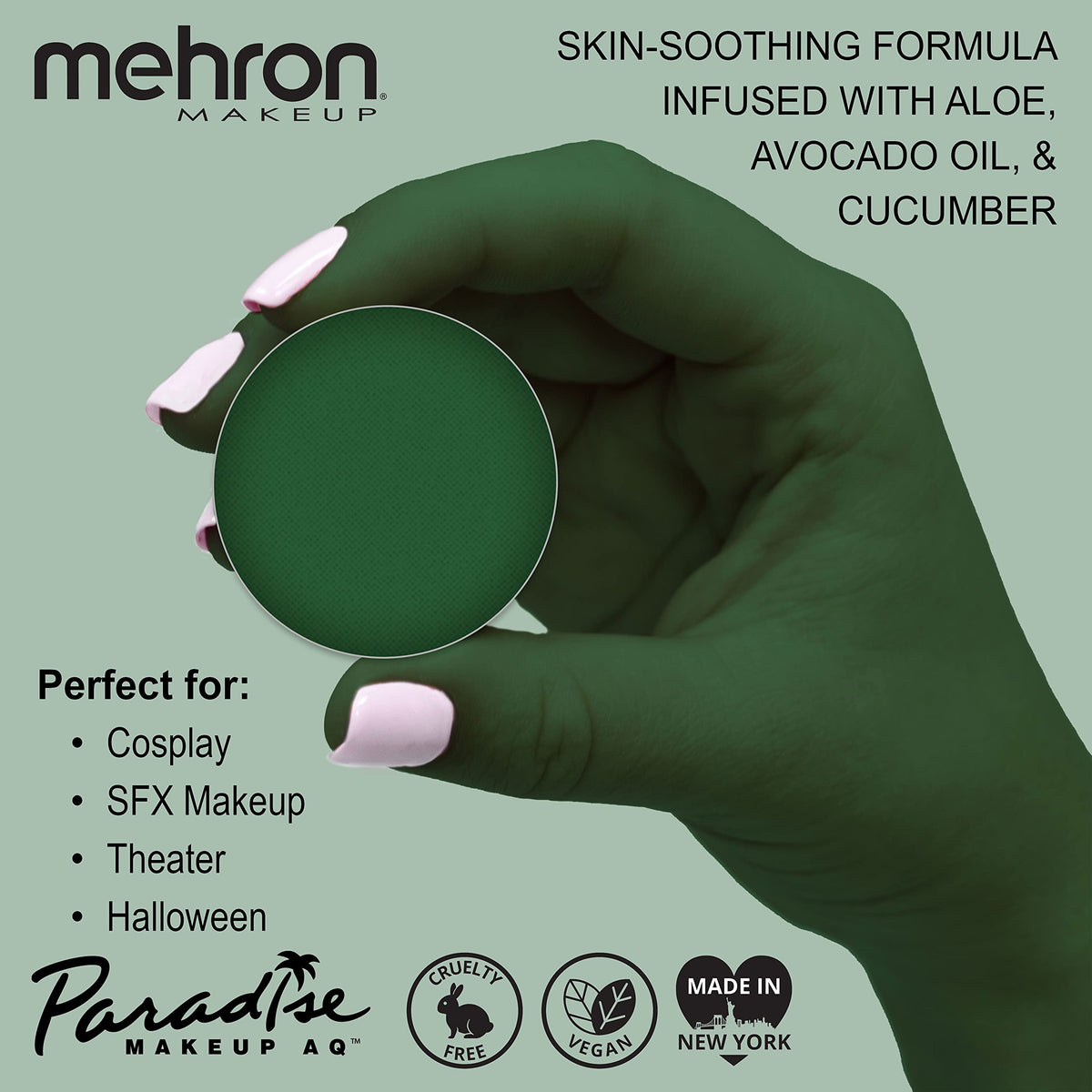 Mehron Makeup Paradise AQ - DARK GREEN, Water-Activated Face & Body Paint