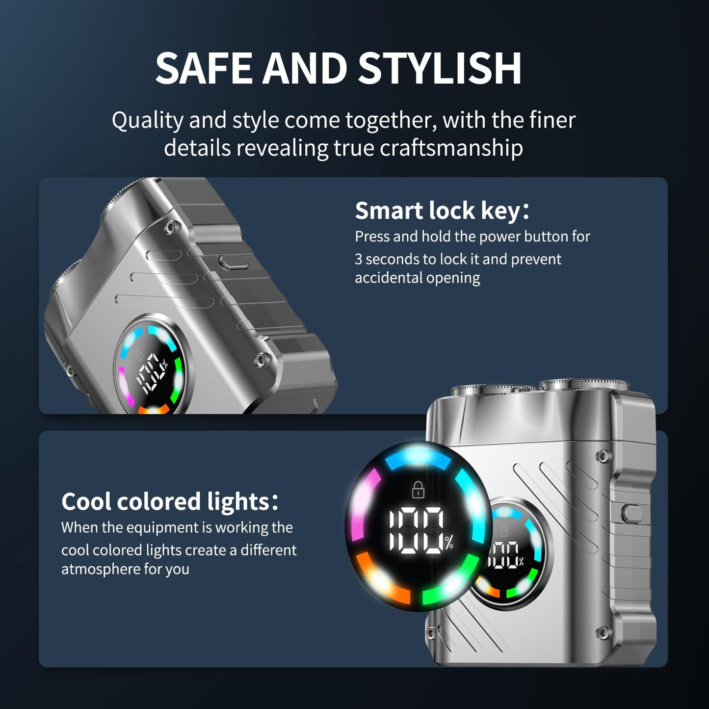 Electric Beard Shaver, Magnetic Dual Blades Razor for Men, Wet/Dry Rotary Shaver Waterproof with LED Battery Level Display and Cool Scrolling Lights Beauty and Personal Care Trimounts