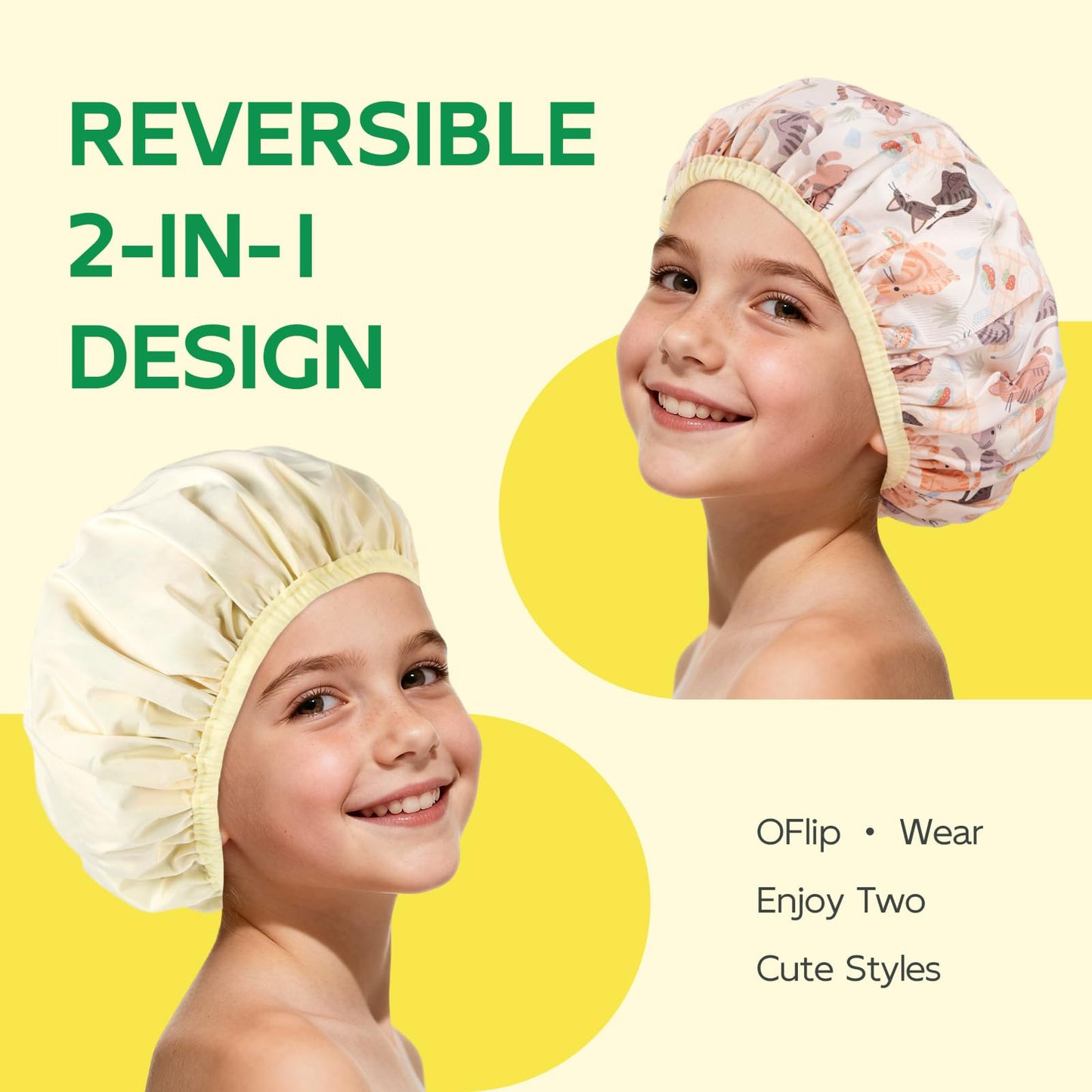 Years calm Kids Shower Cap, Waterproof Reusable Cartoon Bath Cap with Double Layers & Soft Elastic Band, Washable shower cap for kids, Great for Daily Beauty and Personal Care Years calm