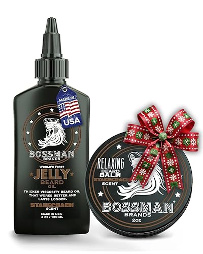 Bossman Jelly Beard Oil for Men & Beard Balm for Men Combo - Softens, Tames Moisturizes & Conditions - Stagecoach Scent - Natural Ingredients & Made Beauty & Personal Care Bossman
