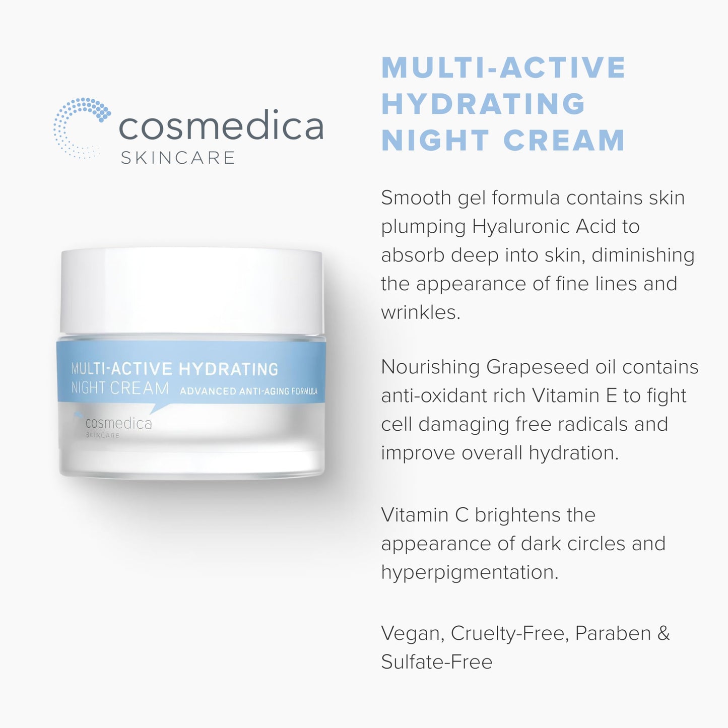 Cosmedica Skincare Multi-Active Hydrating Night Cream - Revitalizing Overnight Moisturizer & Anti-Aging Cream for Face and Neck with Hyaluronic Acid Beauty & Personal Care Cosmedica Skincare