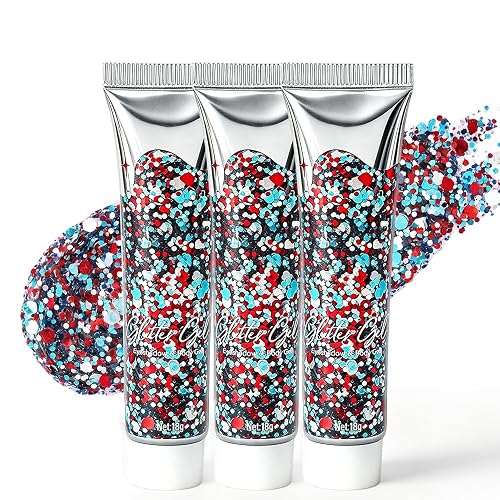 3PC Waterproof Red White Blue Hair Glitter Stick for Patriotic Celebrations &Game Days, 4th of July Glitter Stick, Sparkling Face&Body Makeup Beauty & Personal Care AprYew