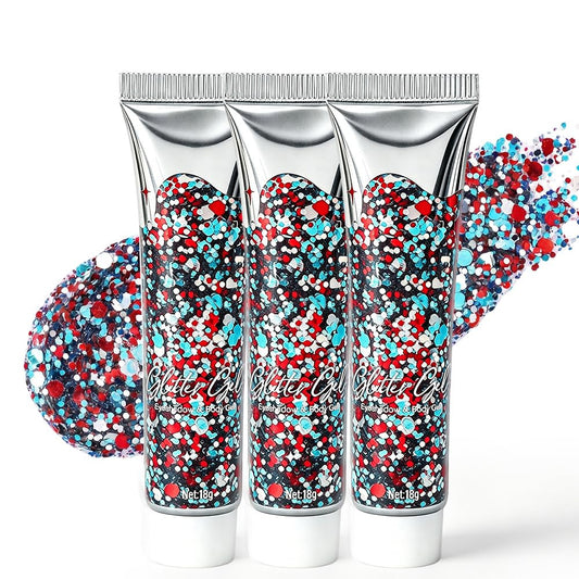 3PC Waterproof Red White Blue Hair Glitter Stick for Patriotic Celebrations &Game Days, 4th of July Glitter Stick, Sparkling Face&Body Makeup Beauty & Personal Care AprYew