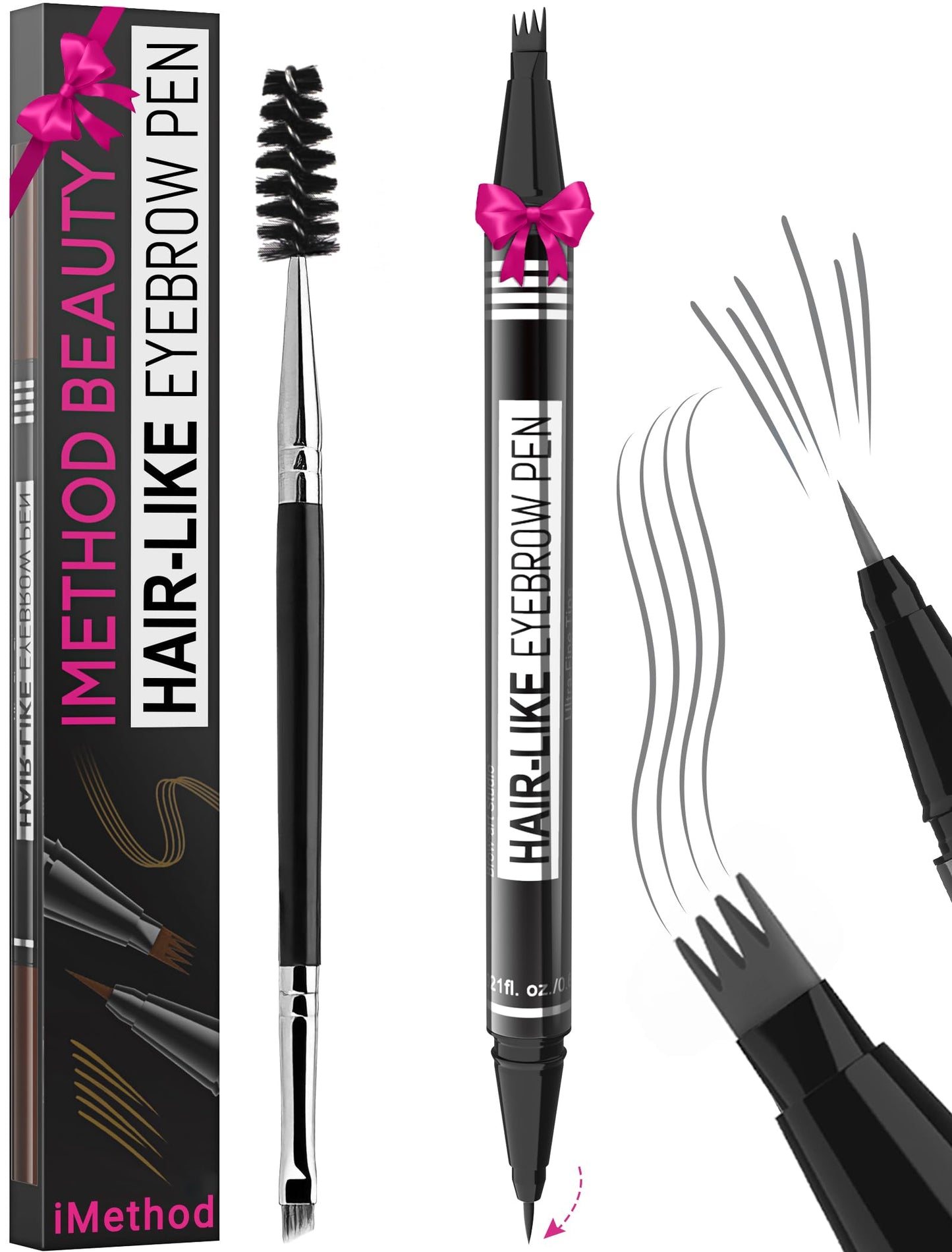 iMethod Eyebrow Pen - Eyebrow Pencil Magical 2-in-1 Eye Brow Pencils for Women with 4-Fork-Tip & Precise Brush-Tip for Natural Hair-Like Brows, Last Beauty and Personal Care iMethod