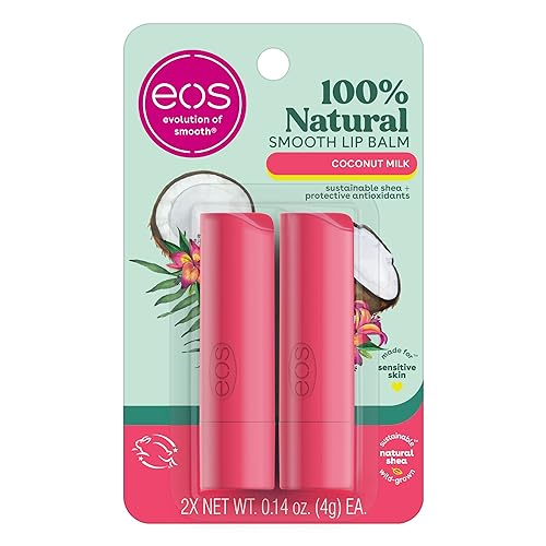 eos 100% Natural Lip Balm- Coconut Milk, eos lip balm, All-Day Moisture, Lip Care, Shea Butter, Moisturizing, Sensitive Skin,0.14 oz, 2 Pack Beauty & Personal Care eos