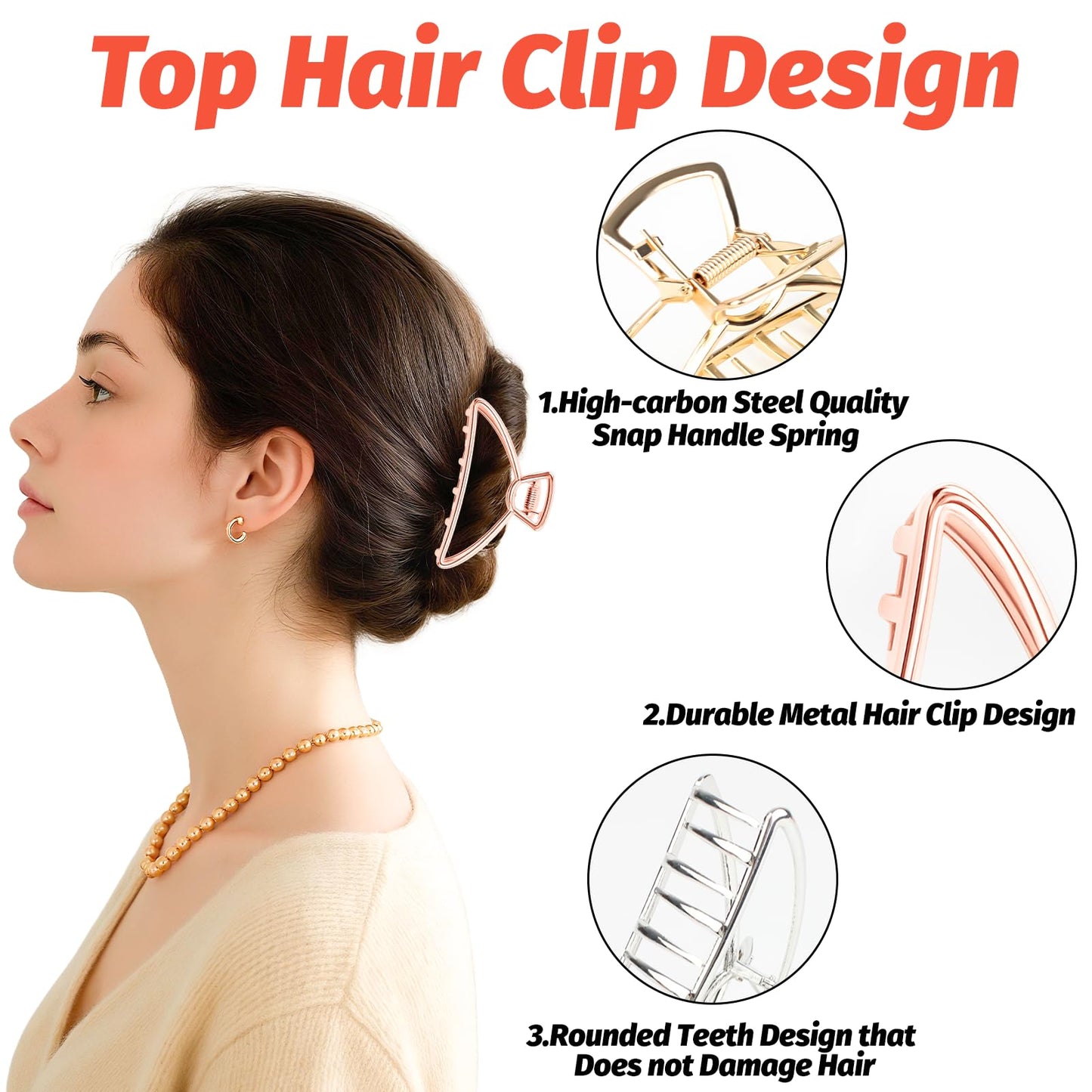 VinBee Metal Hair Clips for Women Hair Claw Clips Medium for Thick Hair 3 Pack (Silver + Gold + Rose Gold) Beauty & Personal Care VinBee