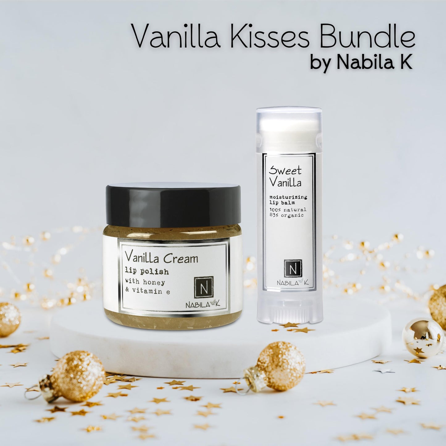 Vanilla Kisses Lip Set - Vanilla Cream Lip Polish & Organic Lip Balm - Exfoliate & Hydrate - Perfect Stocking Stuffer & Gift Set Beauty and Personal Care Nabila K