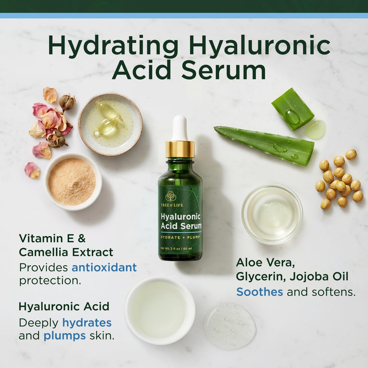 Tree of Life Hyaluronic Acid Serum For Face - Deep Hydration for Dry, Dehydrated, & Sensitive Skin - Dermatologist Tested - Moisturizing Treatment Beauty & Personal Care Tree of Life