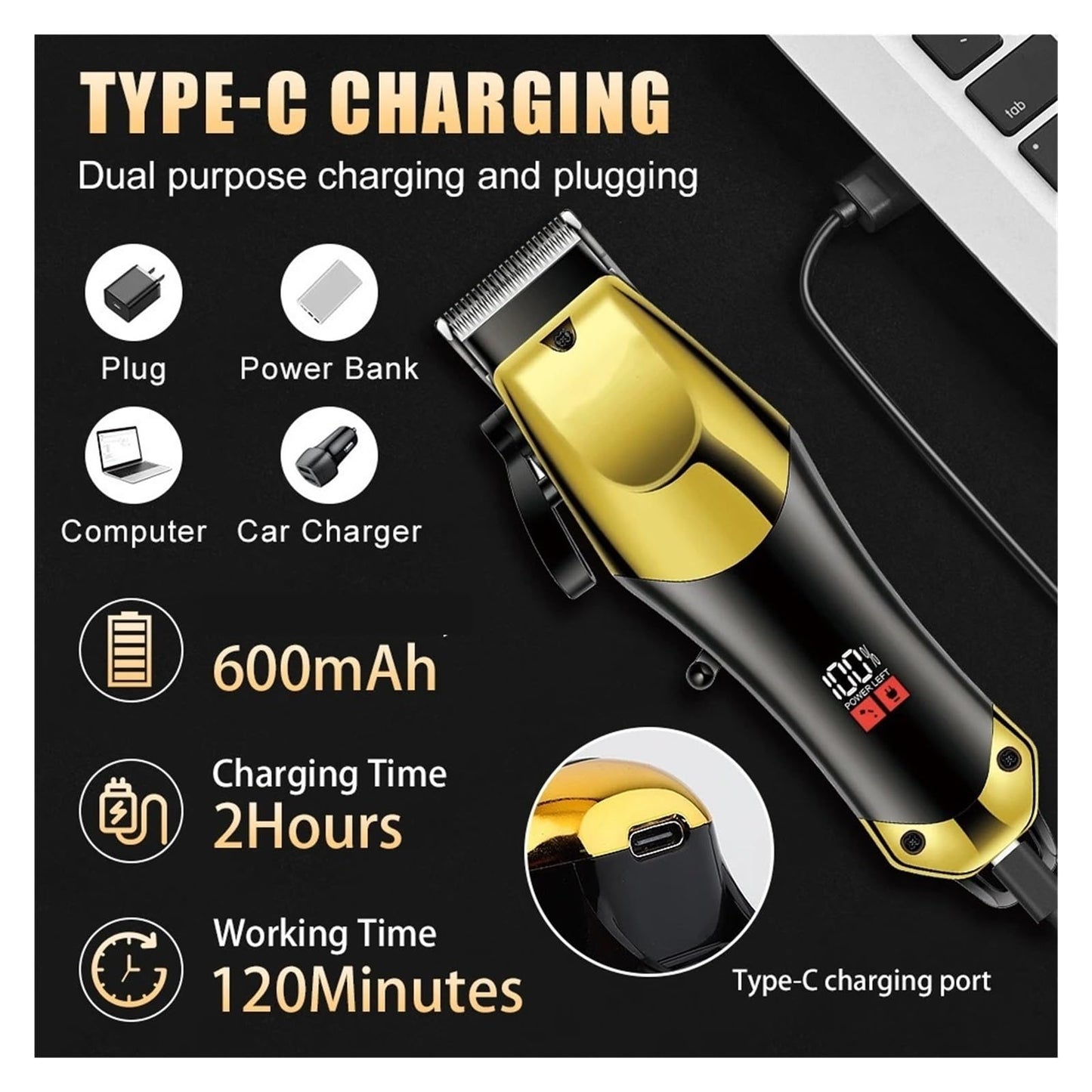 USB Rechargeable Men's Hair Clippers 3-Piece Set Professional Oil Head & Detail Electric Trimmers, Ideal Grooming Kit for Home Use(Coordinates) Beauty and Personal Care HPNZNNVW