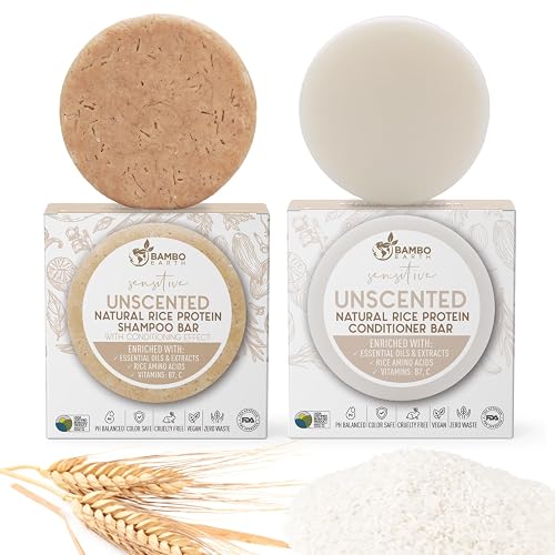 Solid Rice Protein Water Shampoo & Conditioner Hair Soap - Shampoo and Conditioner Bars For Hair With All Natural Plant Based Essential Oils And Zero Beauty & Personal Care BAMBOEARTH
