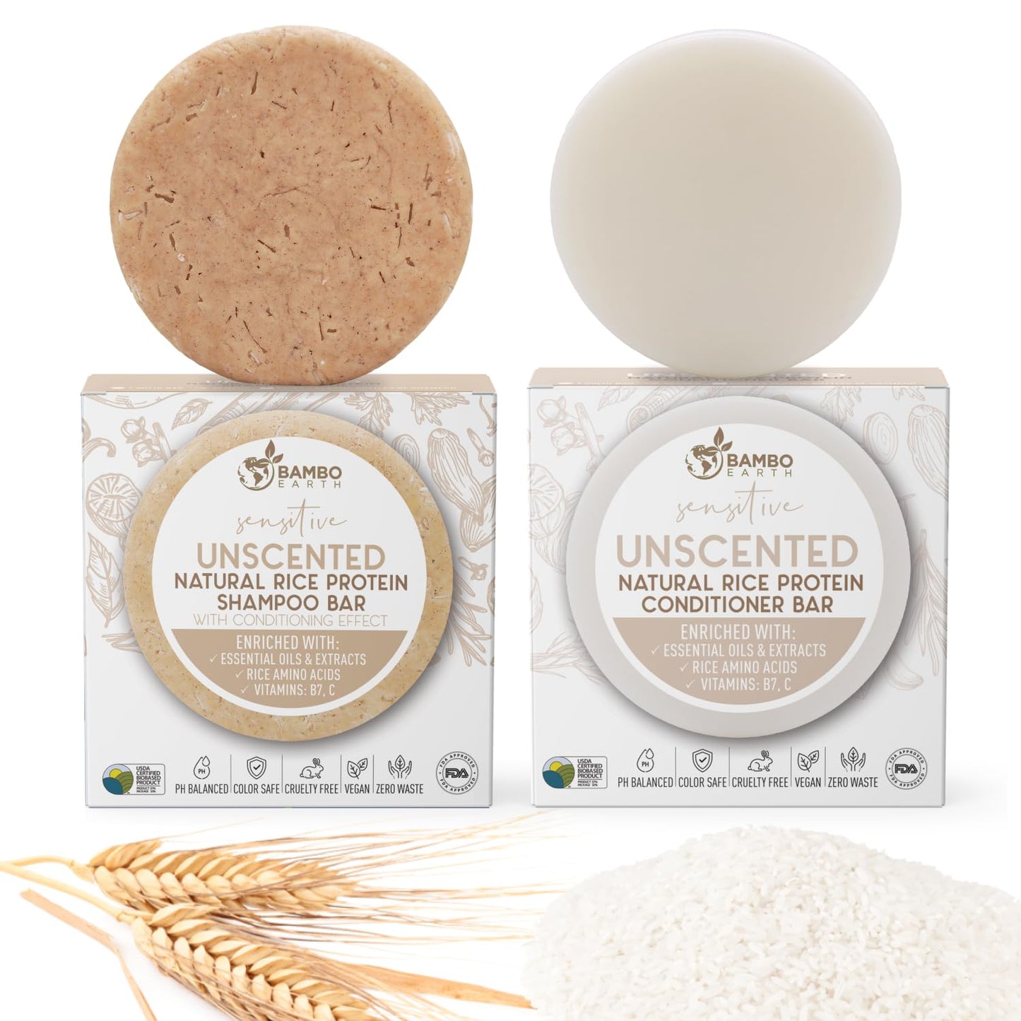Solid Rice Protein Water Shampoo & Conditioner Hair Soap - Shampoo and Conditioner Bars For Hair With All Natural Plant Based Essential Oils And Zero Beauty & Personal Care BAMBOEARTH