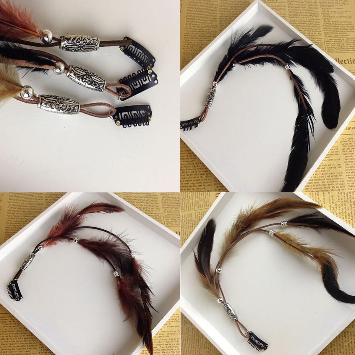 3 Pcs Handmade Boho Feather Clip Comb Hair Extensions - Women Lady Hippie Headdress Hairpin for Hair DIY Accessories Beauty & Personal Care Numblartd
