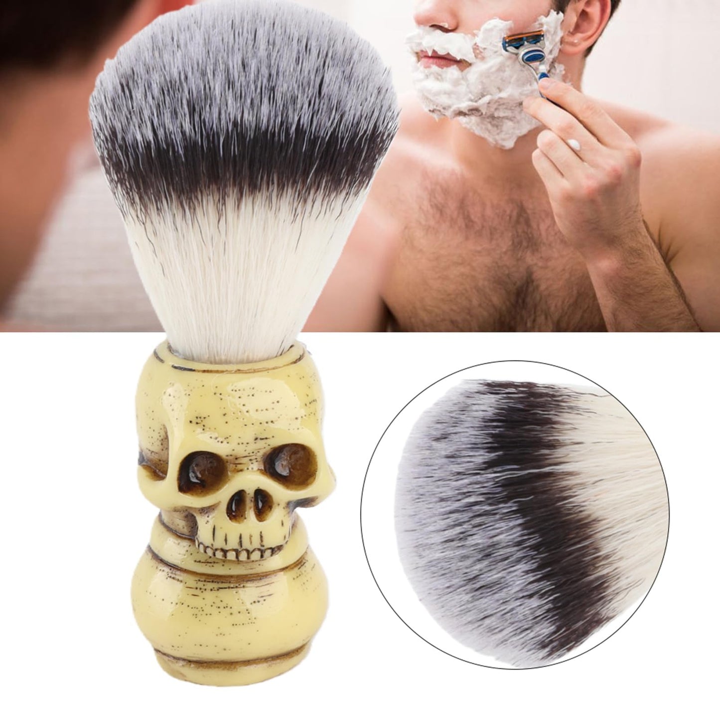 Shaving Brush, Hair Shave Brush, Skull Head Shape Mens Shaving Brush for Shaving Cream Foam or Soap Beauty and Personal Care Yosoo Health Gear