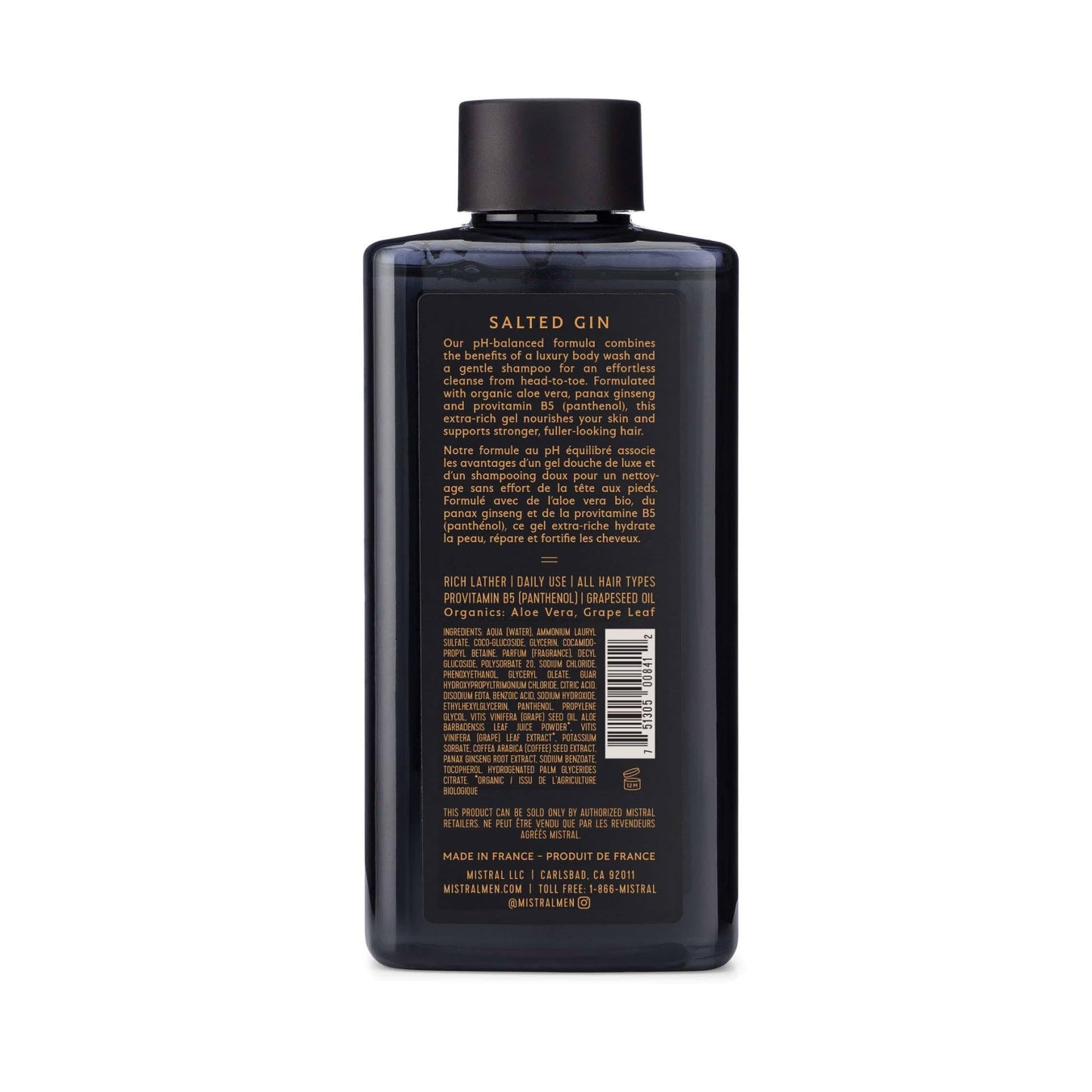 Mistral Men's Body Wash & Shampoo, Salted Gin 13.5 oz | 2-in-1 Natural Shower Gel for Men | SLS, Paraben & Phthalate Free | Natural Men’s Body Wash Beauty & Personal Care Mistral