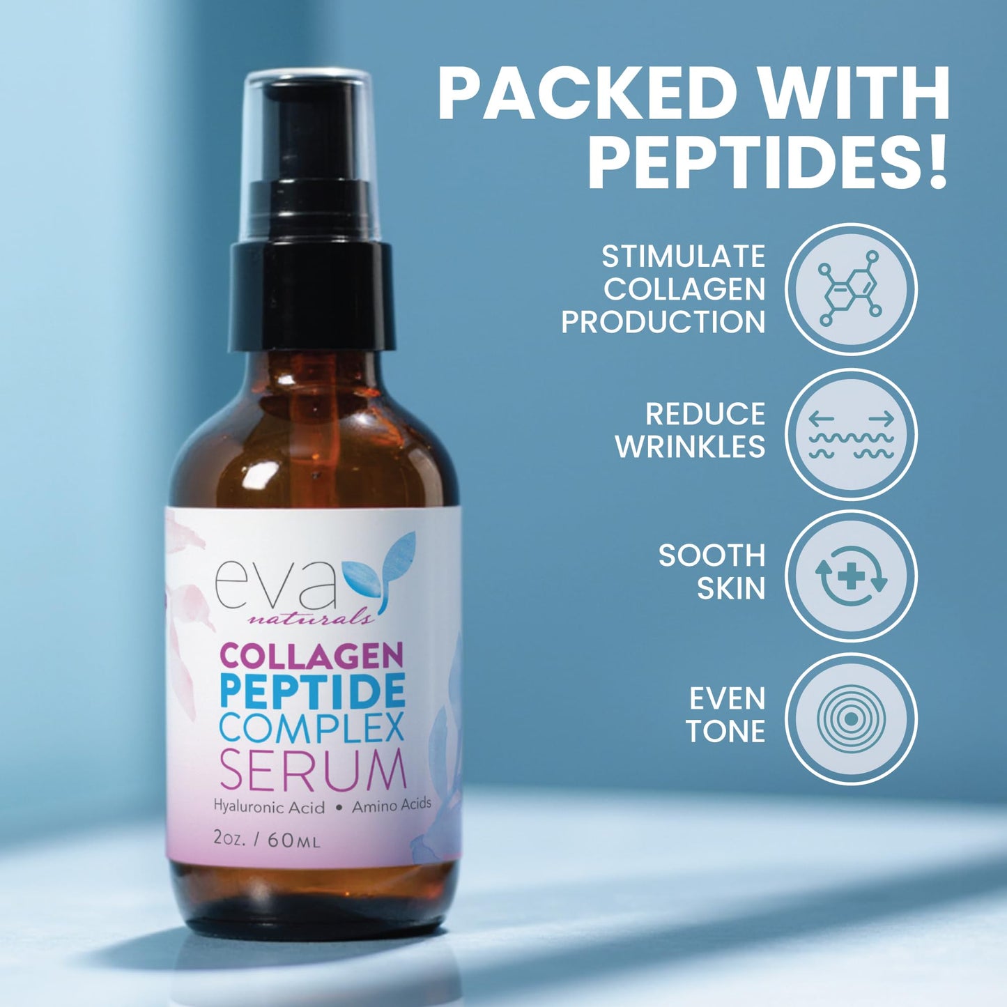 Collagen Serum for Face by Eva Naturals - Anti Aging Multi Peptide Face Serum with Hyaluronic Acid - Firming Hydrating Wrinkle Reducer Peptide Serum Beauty & Personal Care Eva Naturals