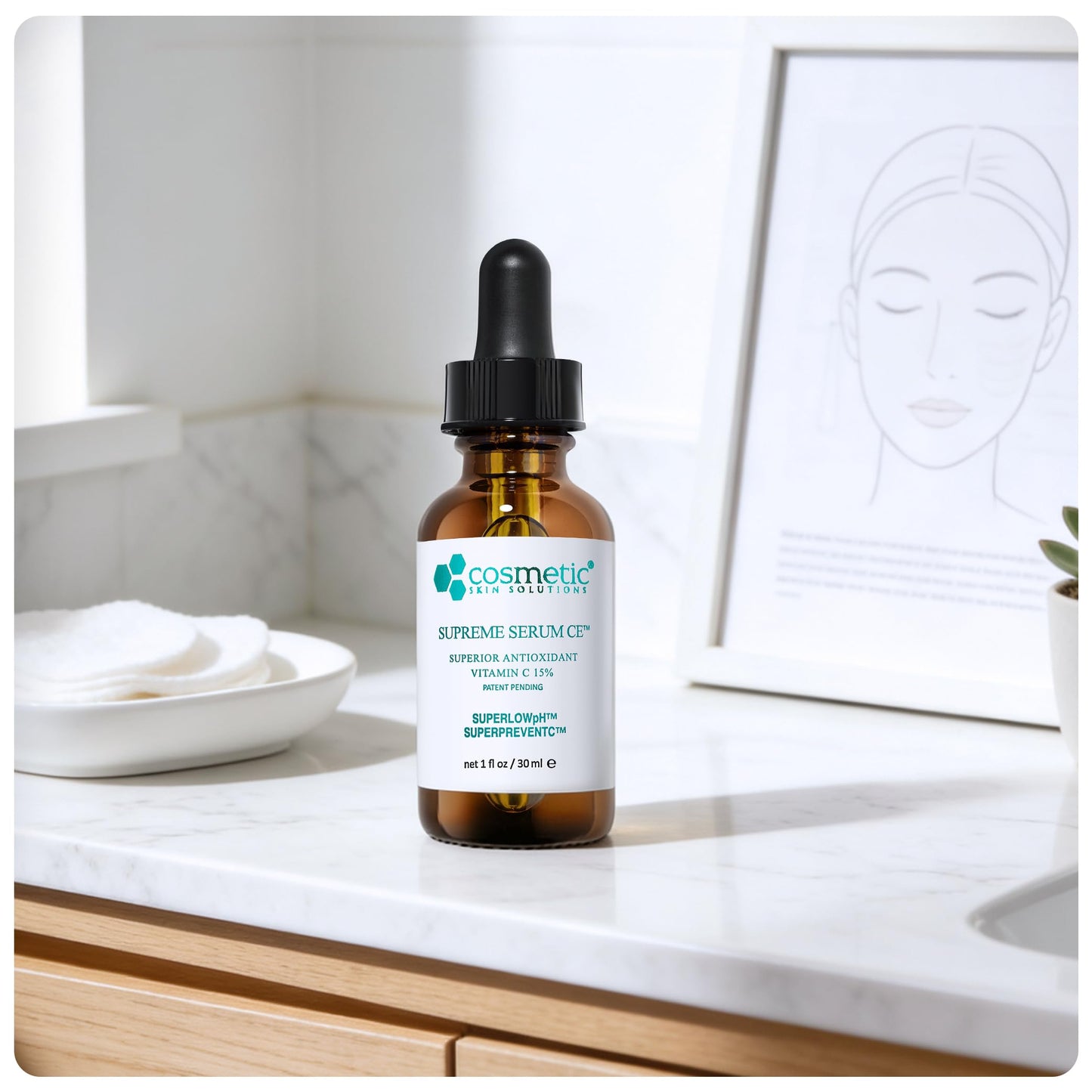 Supreme Serum CE - Vitamin C Face Serum with Vitamin E & Hyaluronic Acid - Antioxidant Rich Anti-Aging & Hydrating Formula - 2 fl oz Beauty & Personal Care Cosmetic Skin Solutions