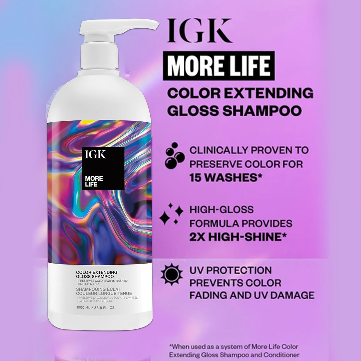 IGK MORE LIFE Color Extending Gloss Shampoo & Conditioner Set | Preserves Color + Enhances Shine | UV Protection | Vegan + Cruelty-Free | 33.8 oz Beauty & Personal Care IGK