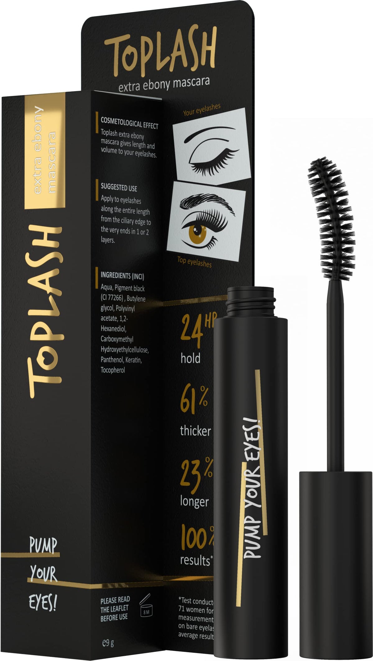 Toplash Extra Ebony Mascara with Keratin, Panthenol and Vitamin E Beauty & Personal Care Toplash
