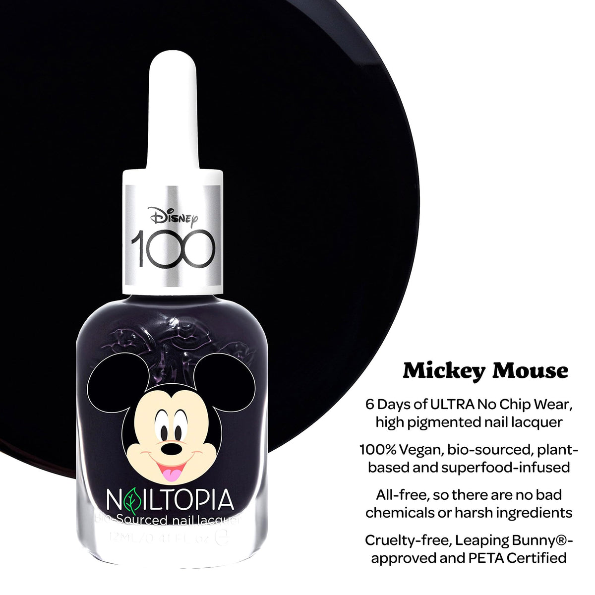 Nailtopia Bio-Sourced Chip Free Nail Lacquer Disney Collection Mickey Mouse - Superfood-Infused Polish - Chip Resistant Formula - Quick-Dry, Long