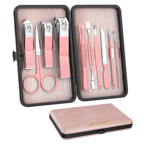 ZIZZON Travel Mini Manicure Set Nail Clipper Set 10 in 1 Stainless Steel Pedicure Care Grooming kit with Case Pink Beauty & Personal Care ZIZZON
