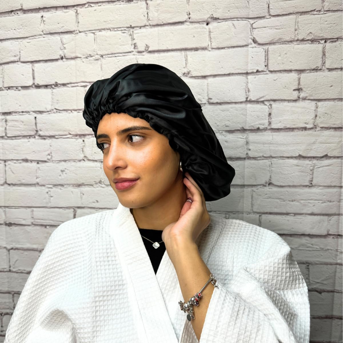 DOMPEL Satin Hair Cap for Curly, Voluminous, or Straight Hair - Prevents Frizz, Dryness, Knots, and Hair Breakage During Sleep - Model 392 Black Beauty and Personal Care DOMPEL