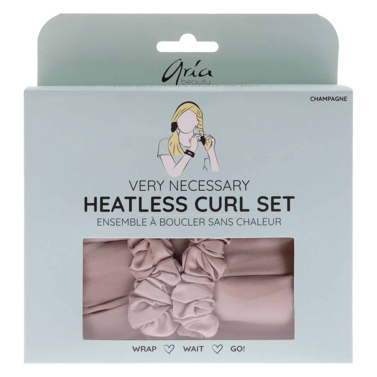 Very Necessary Heatless Curl Set - Champagne by Aria Beauty for Women - 3 Pc 1 Curling Rod Headband, 2 Scrunchies