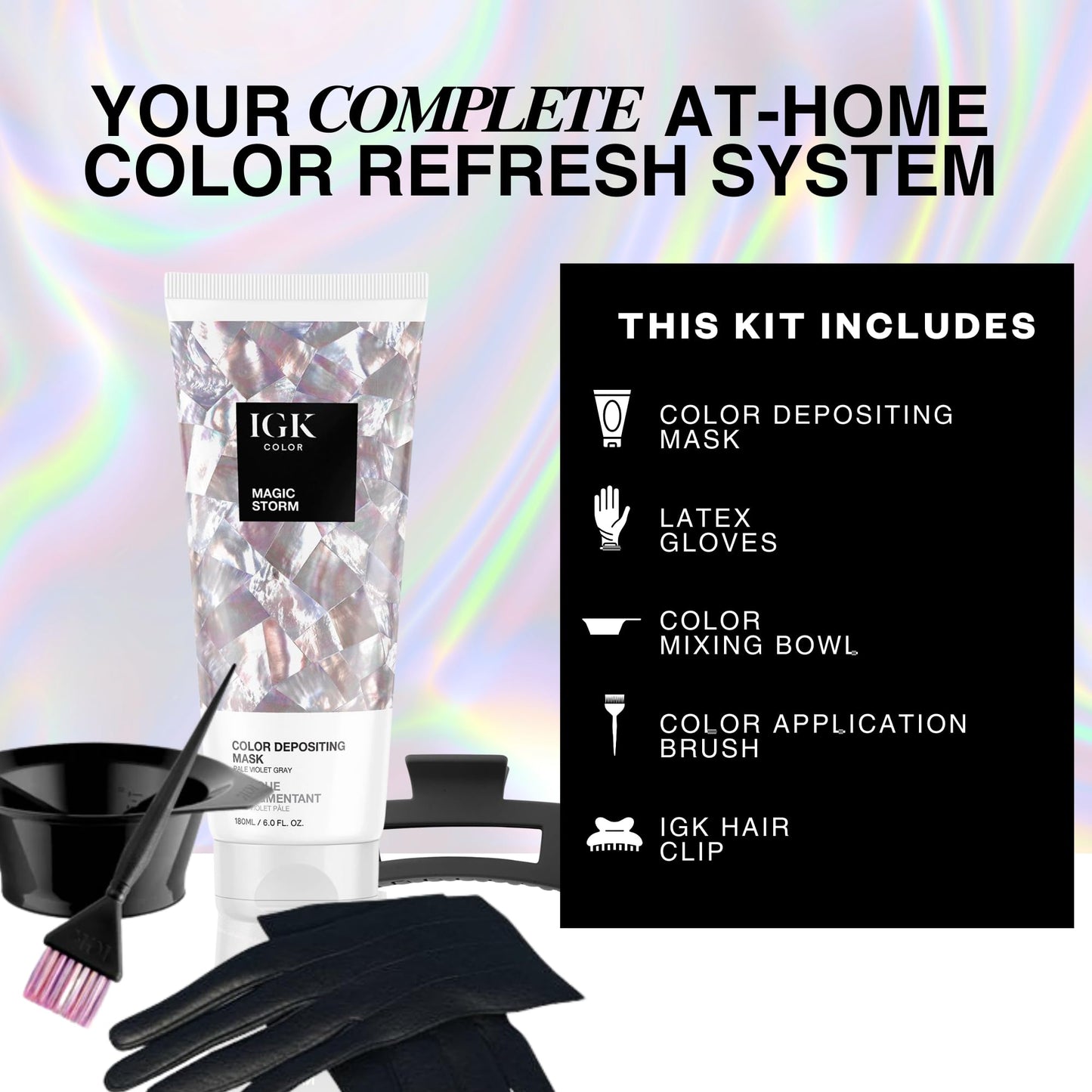 IGK Magic Storm | Pale Violet Gray Hair Gloss + Color Depositing Kit | Boost Shine, Enhance Cool Tones, Refresh Color | Semi Permanent At-Home Beauty & Personal Care IGK