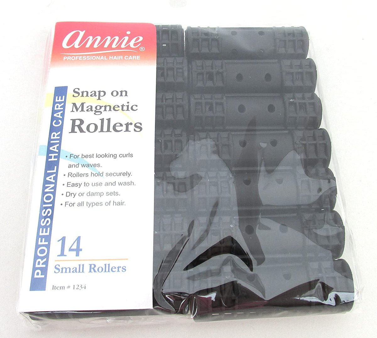 Annie Snap-On Magnetic Hair Rollers - Small 1/2 Inch with Locking Snap-Over Hood - Secure Hold No Pins Needed - Black, 14 Count
